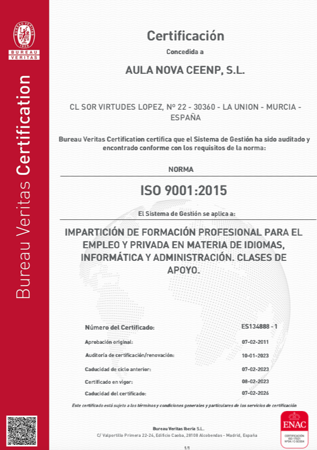 certificado de calidad en aulanova